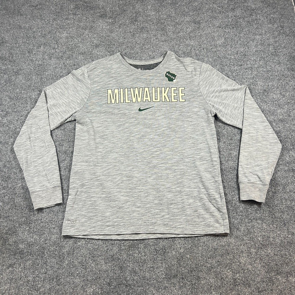 Nike Shirt Mens Large Heathered Gray Milwaukee Bucks Basketball NBA Athletic Cut